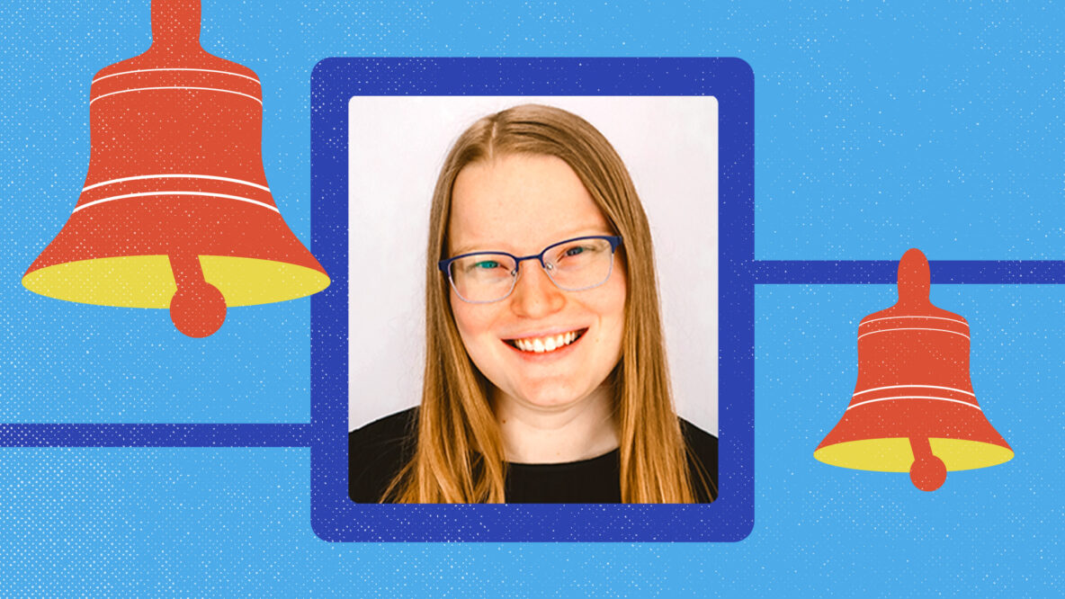 Karianne Kapfer's portrait inside a border depicting bells