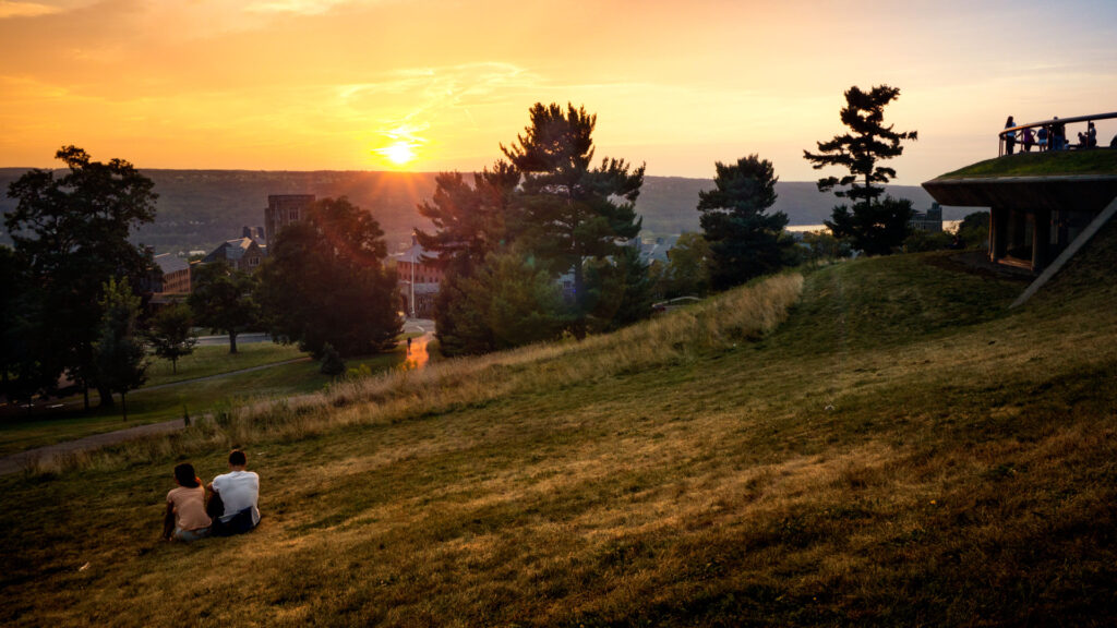 A sunset view of Libe Slope on the Cornell campus