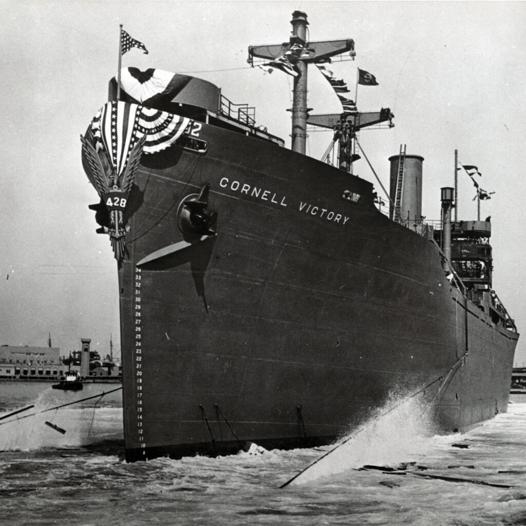 The S.S. Cornell Victory, a cargo ship, was launched in 1945. Photo: Division of Rare and Manuscript Collections.