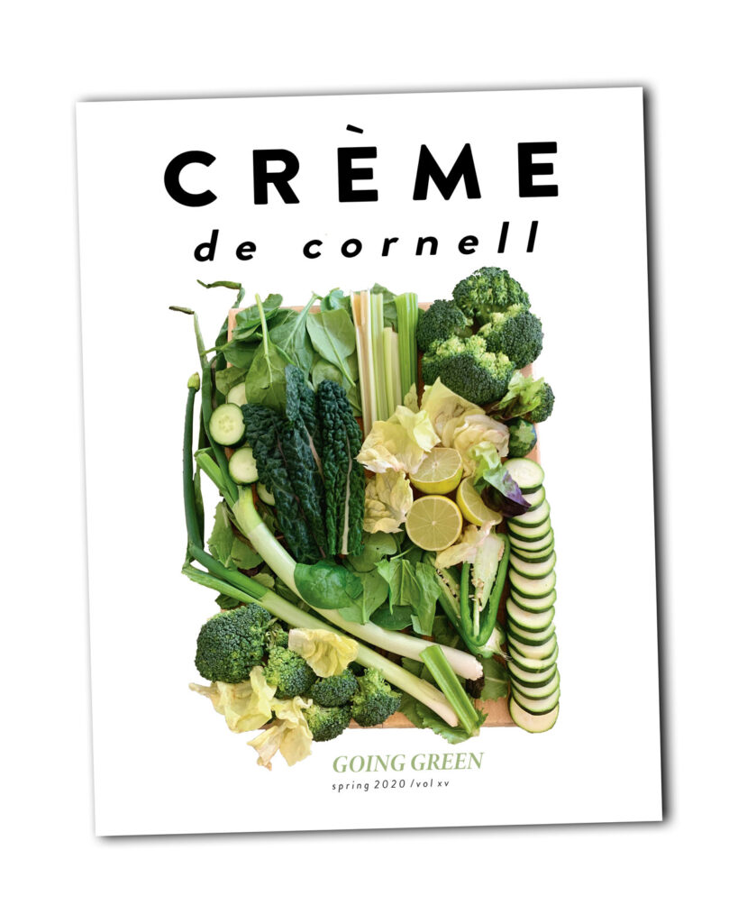 The cover of the spring 2020 issue of Crème de Cornell features a variety of vegetables.