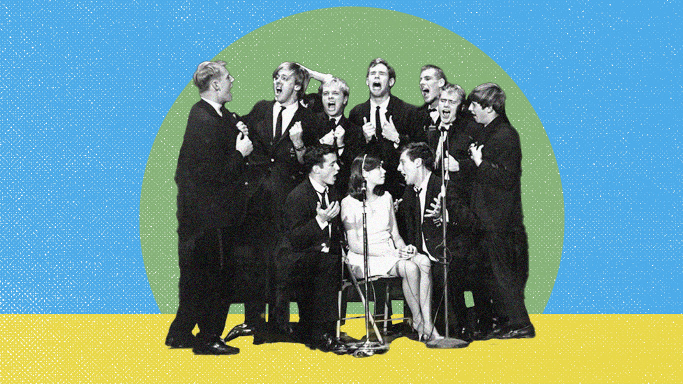 photo illustration of the Sherwoods created from a photo from a 1966 concert