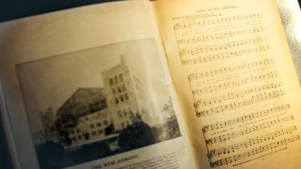 Cornell's "Alma Mater" as it appears in an early copy of the book Cornell Songs.