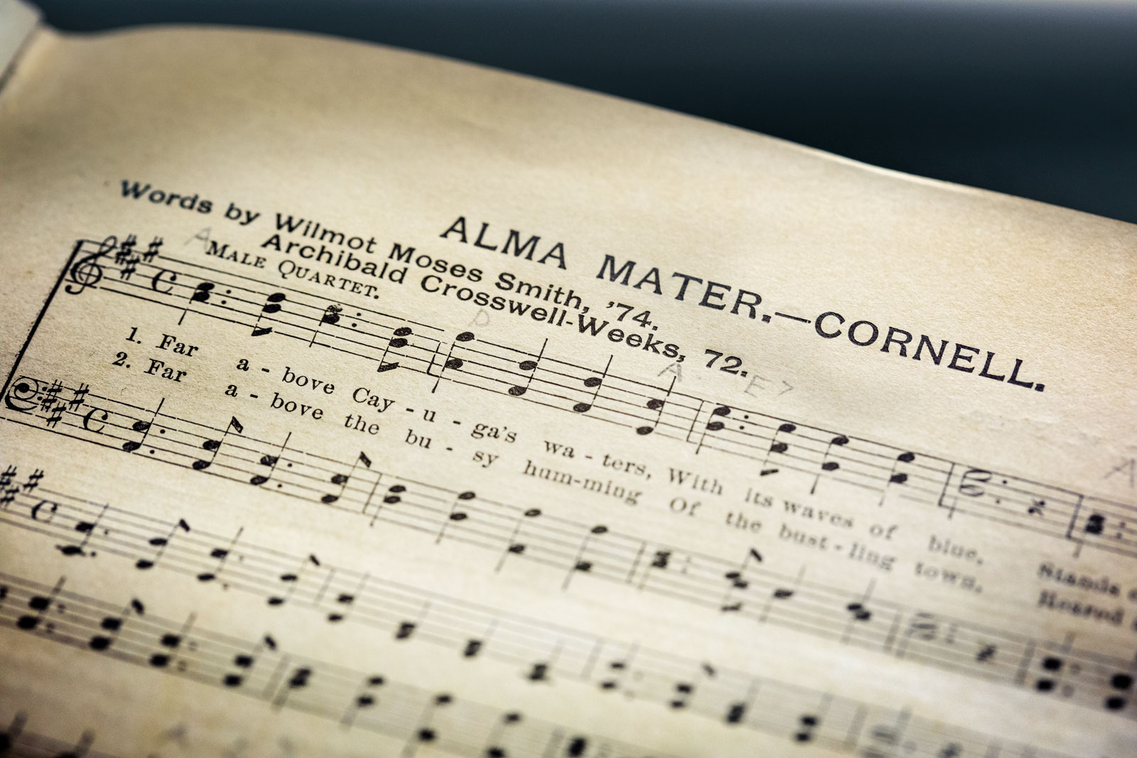 Top of the page of Cornell's "Alma Mater" sheet music