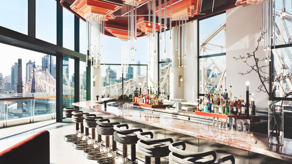 The 18th-floor Panorama Room is an event space and rooftop bar with sweeping views of the city