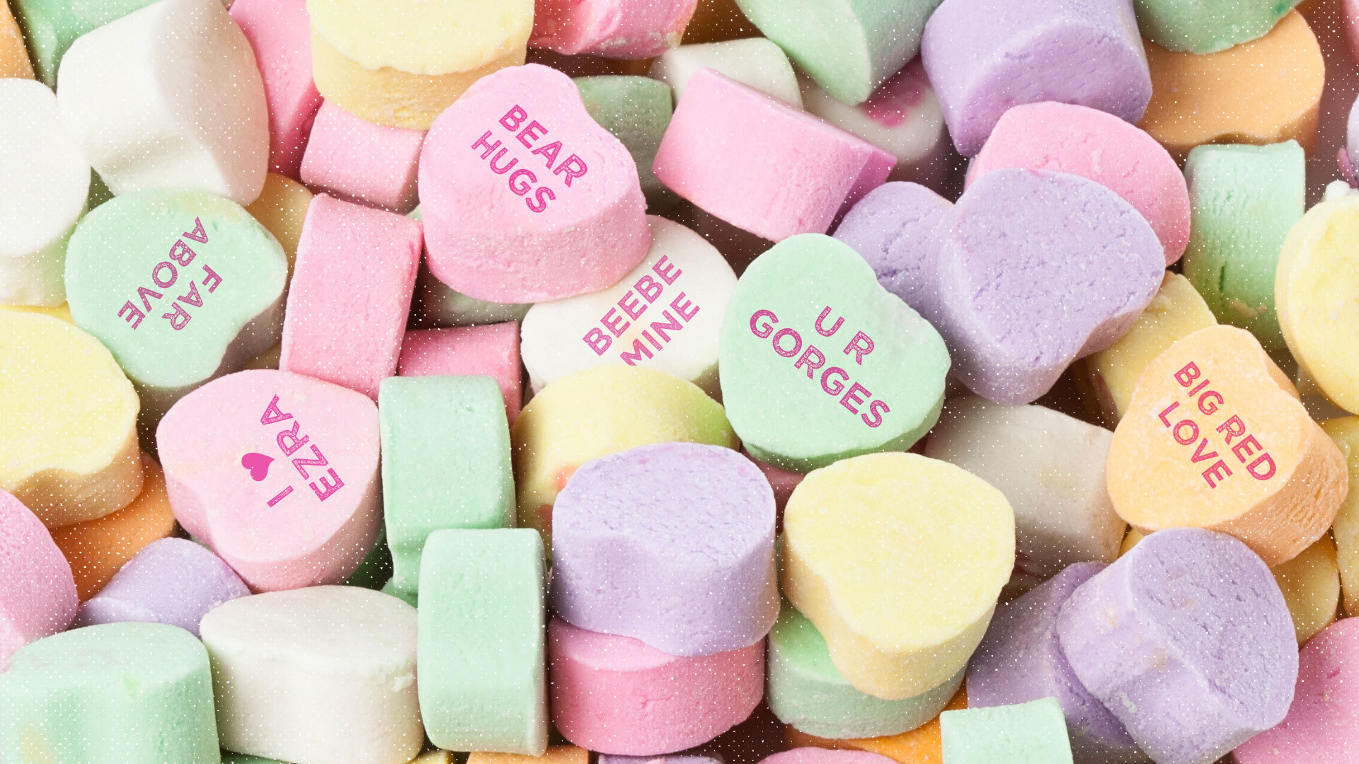 an image of candy hearts with Cornell-specific slogans