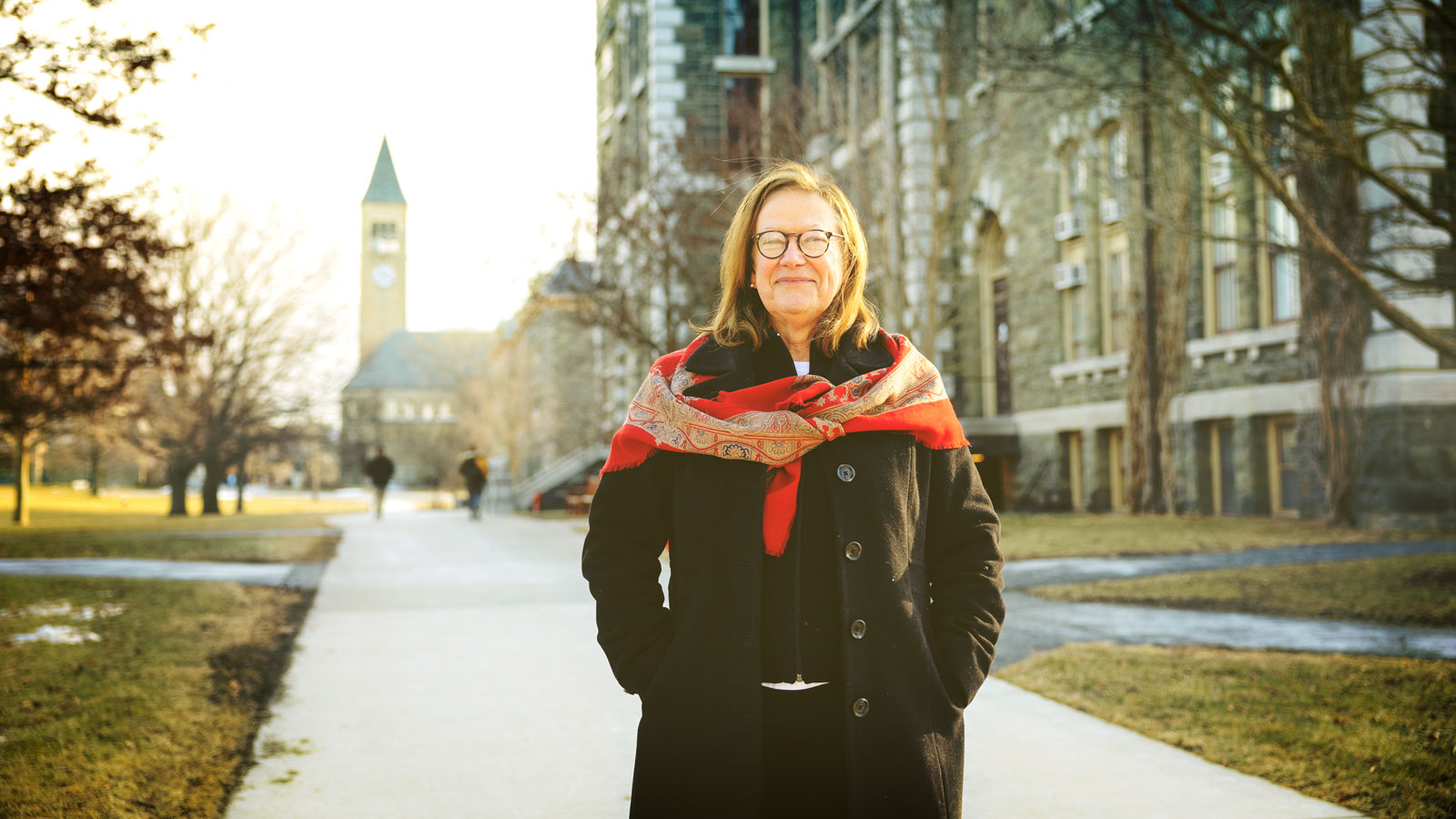 Margaret Carney standing on the Cornell Arts Quad