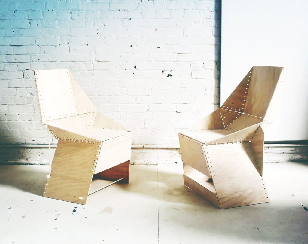 Two "zip-stitch" chairs