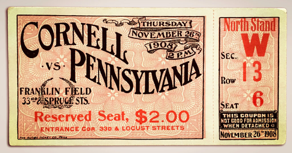 1908 ticket to Cornell vs. Penn game