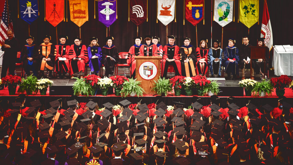 A Cornell indoor commencement ceremony