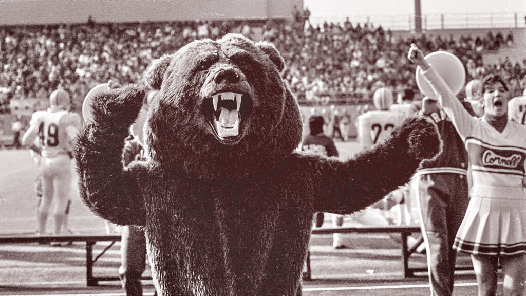 The Big Red Bear looked a bit different in the past—seen here at Schoellkopf Stadium in 1987