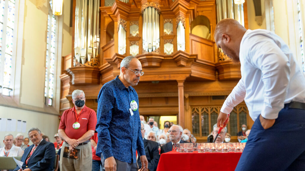 Candle-lighting at the Reunion Service of Remembrance at Anabel Taylor Chapel during Reunion Weekend