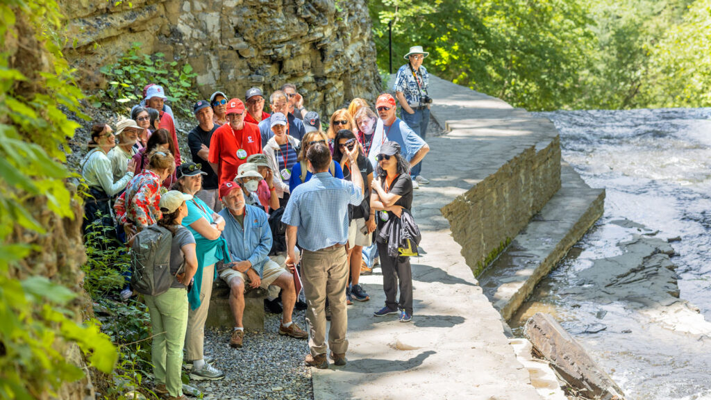 Reunion attendees on a walking tour of Cascadilla Gorge near campus