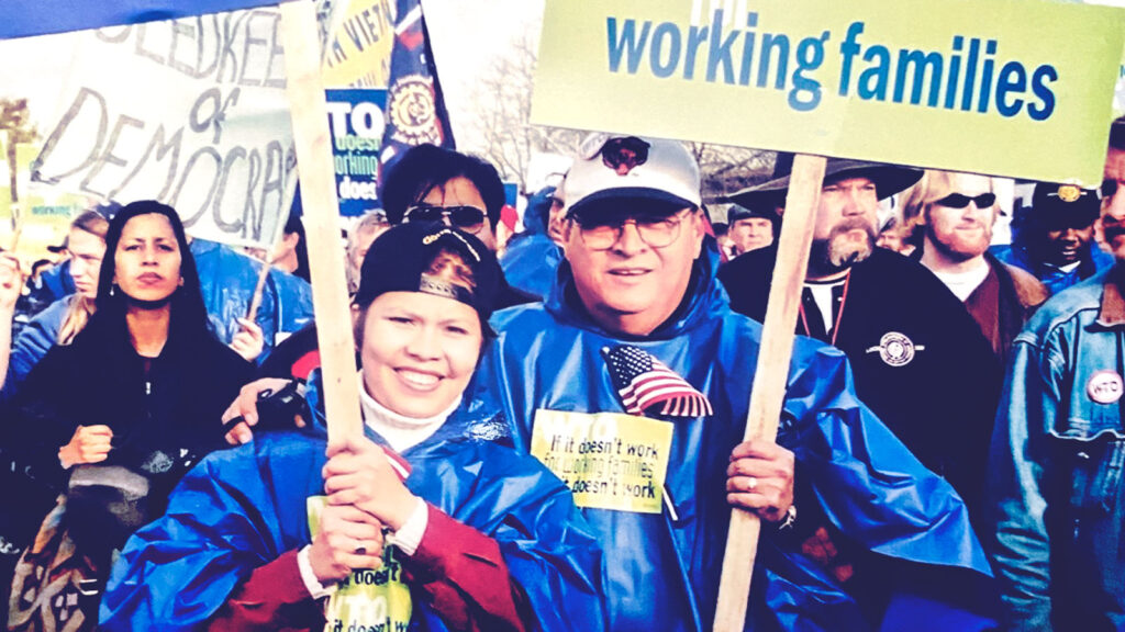 Campos-Medina at a 1999 World Trade Organization protest in Seattle she helped organize