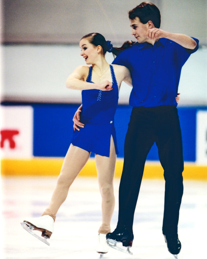 A pair of ice skaters performing