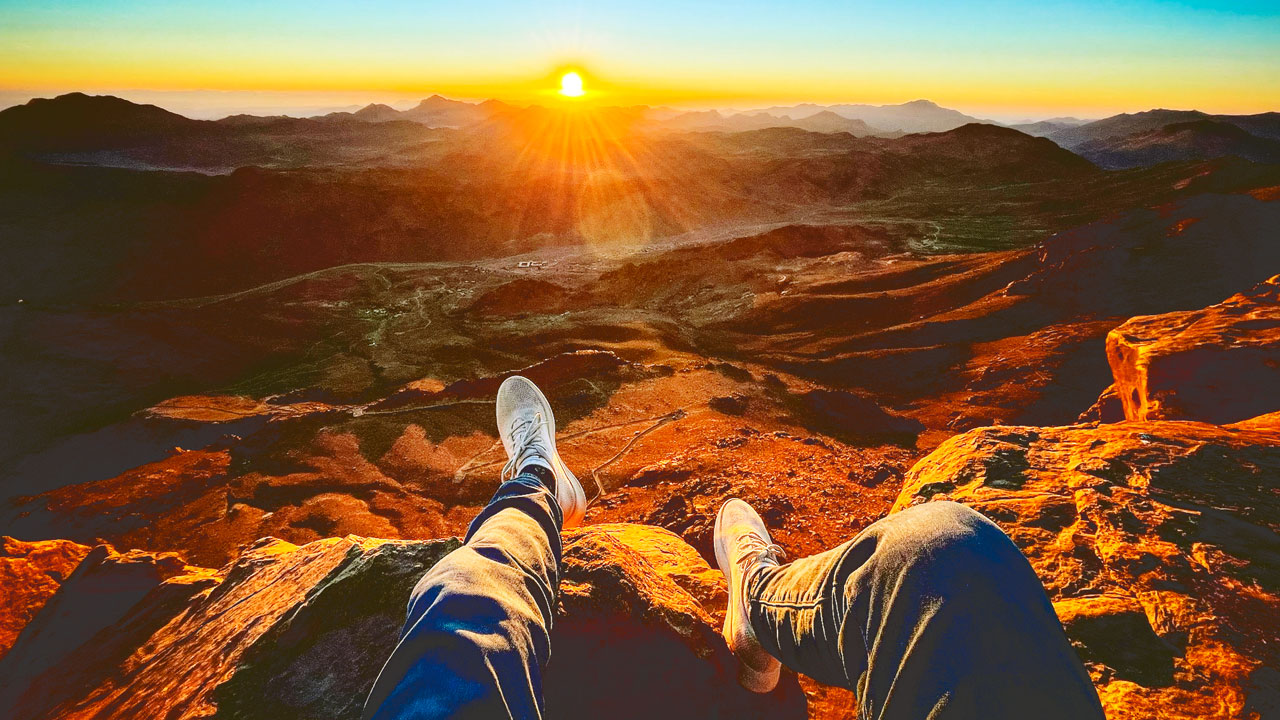 A view of the sunrise from Mt. Sinai in Egypt