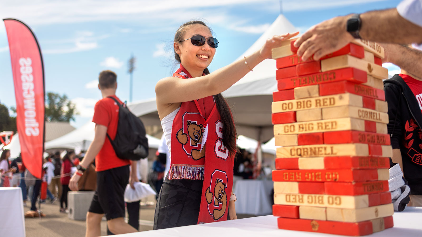 Big Red Jenga was one of many activities at the Big Red Fan Festival in the Crescent Lot