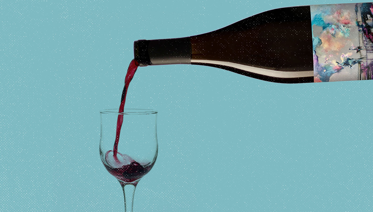 An illustration of a bottle of wine pouring into a glass