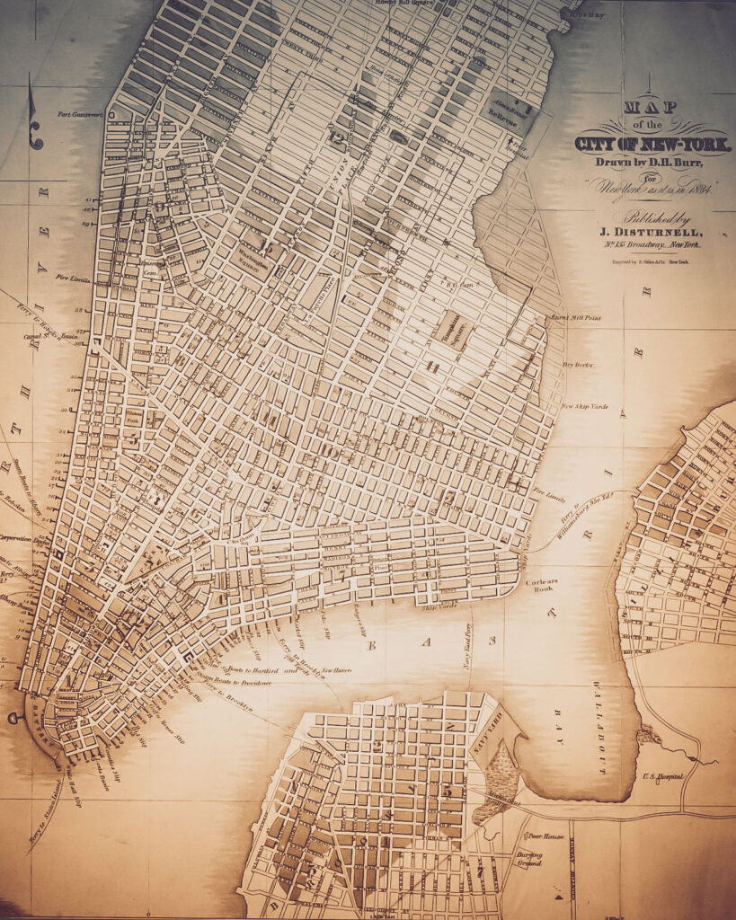 A vintage map of Manhattan and Brooklyn