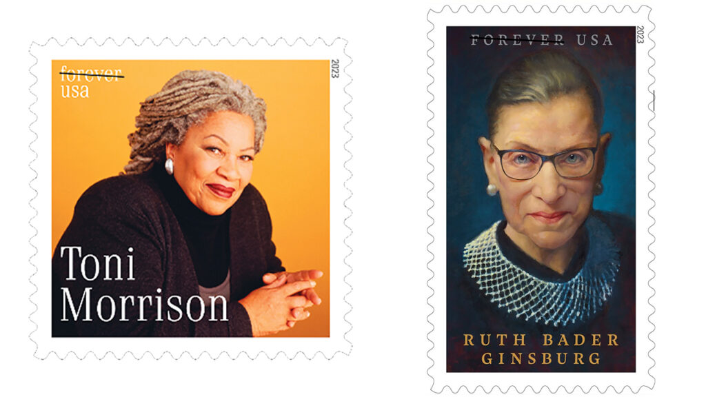stamps depicting Toni Morrison and Ruth Bader Ginsburg