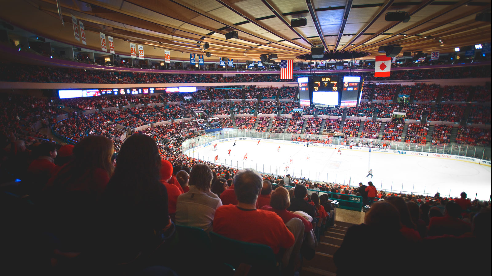 Madison Square Garden filled with Cornell men's hockey fans watching the Red Hot Hockey game against Boston University