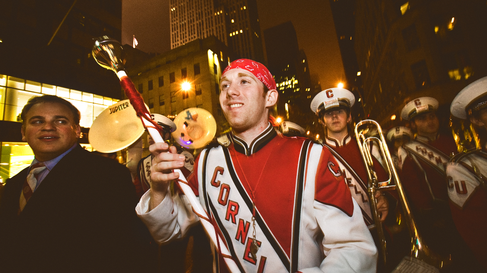 Cornell band members march in New York City in the Sy Katz Parade