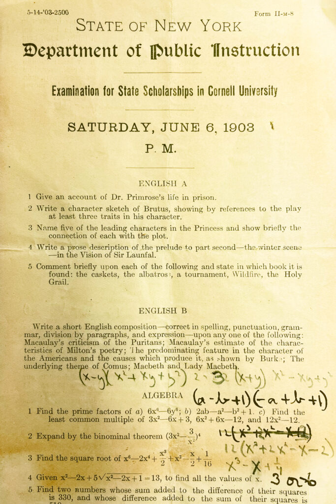 1903 Cornell entrance exam page