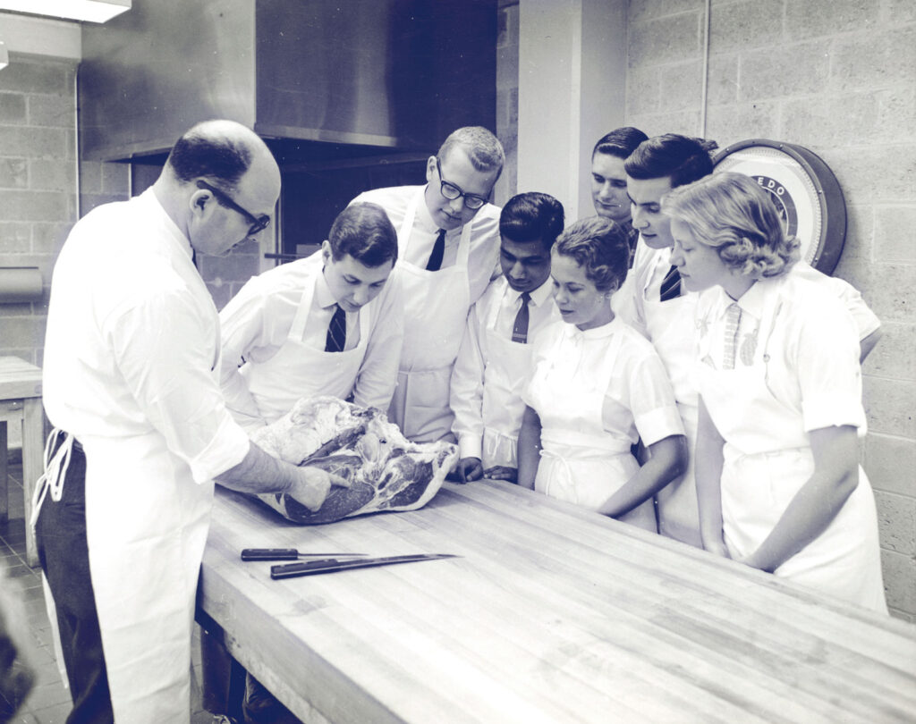 Meat-cutting class in the 1950s