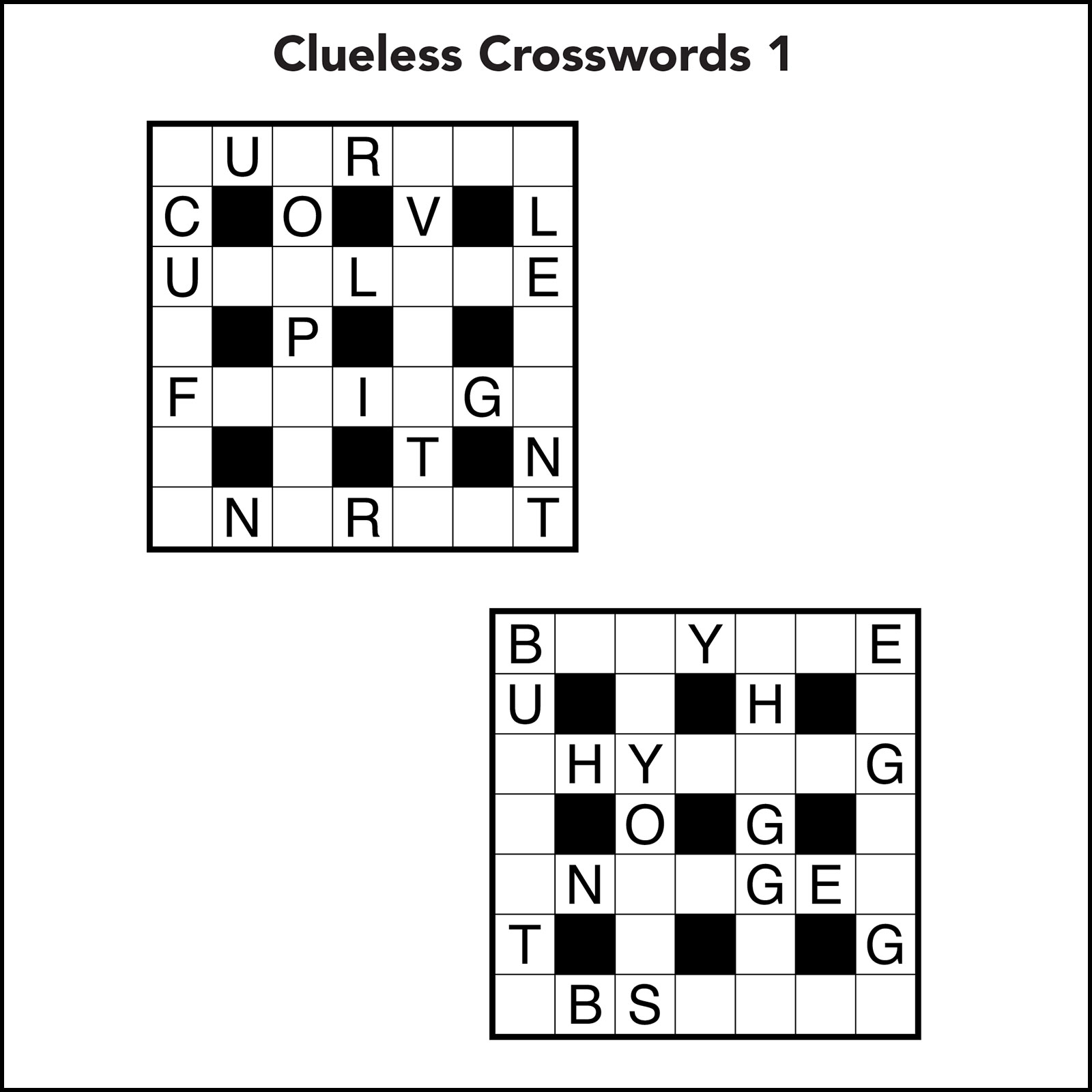 two samples of "clueless crosswords"