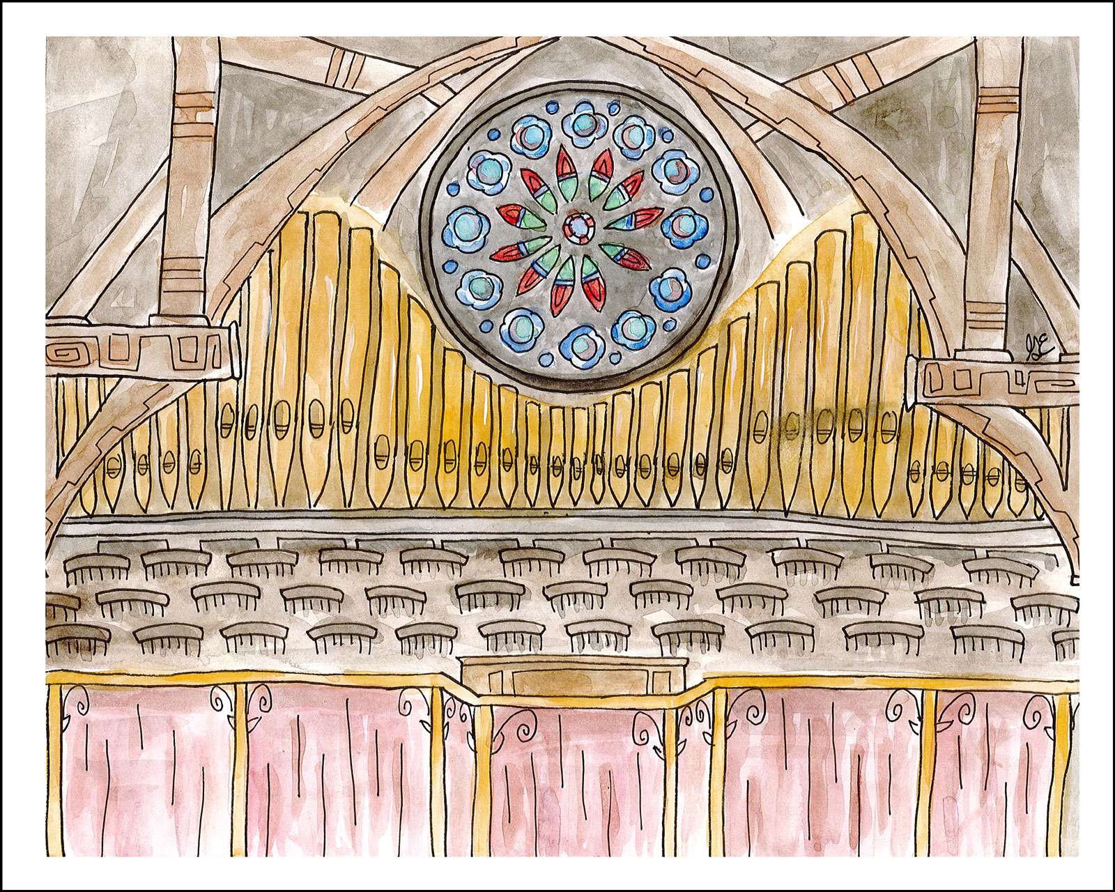 A drawing of Sage Chapel