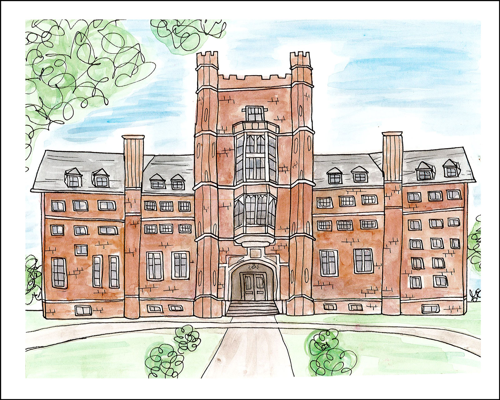 A drawing of Risley Hall