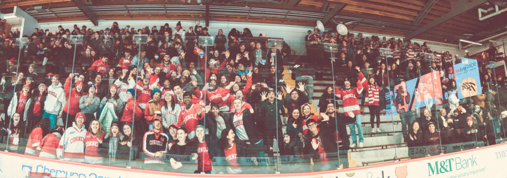 A shot of the crowd at a Cornell University men's hockey game.
