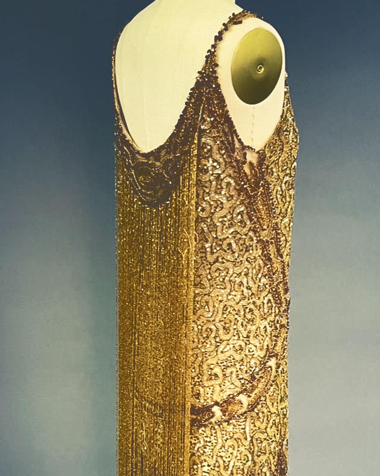 A gold beaded dress from the 1920s.