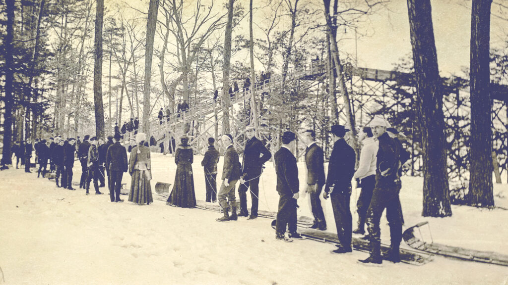 The long queue for the toboggan slide during its heyday