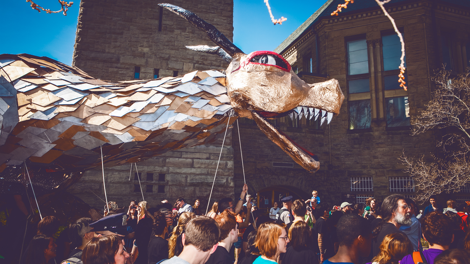 The 2010 dragon passes by McGraw Tower