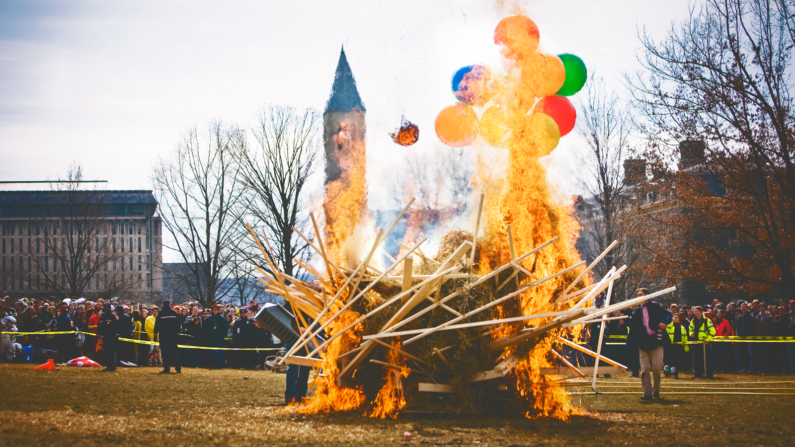 A model of a dragon’s egg is set ablaze on the Arts Quad in 2009