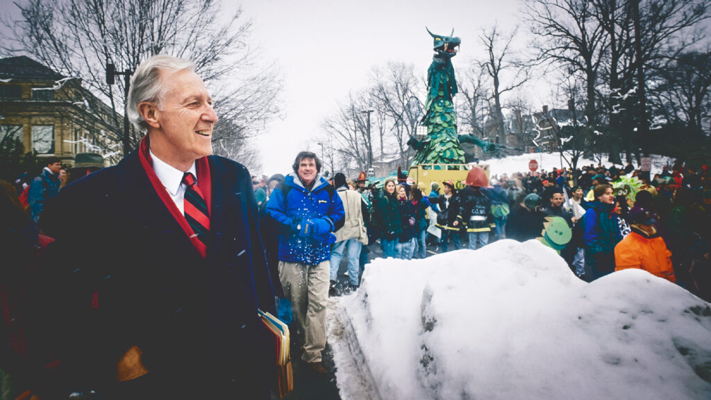 President Frank H.T. Rhodes attends the Dragon Day parade in 1993