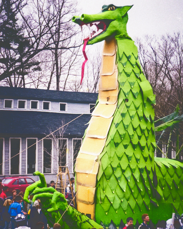 A very tall, and very green, dragon in the 1986 parade