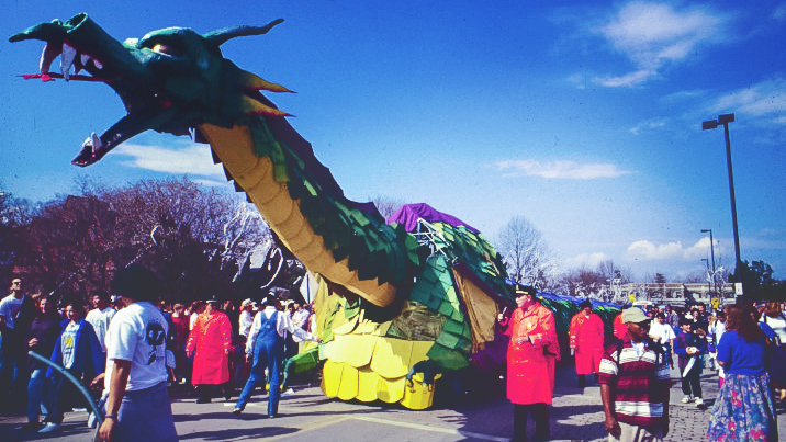 wide shot of an undated Dragon Day parade