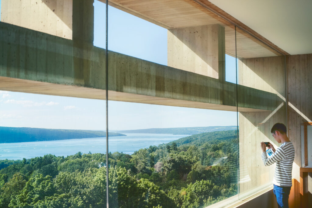 The view of Cayuga Lake as seen through the fifth floor window of Cornell University's Johnson Museum.