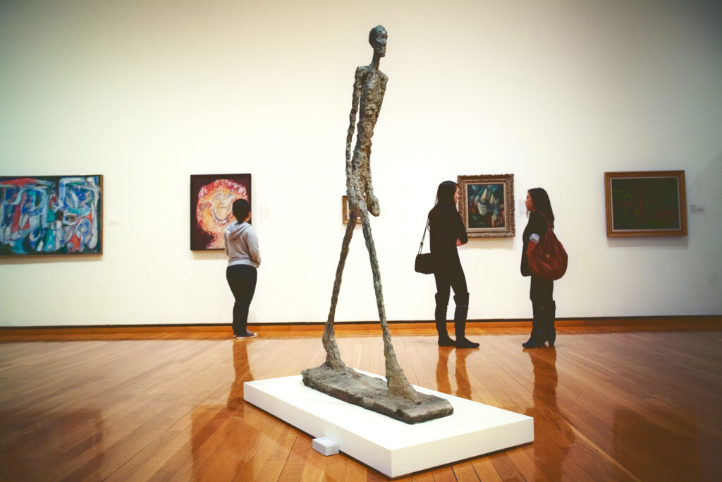 Alberto Giacometti's Walking Man II sculpture.