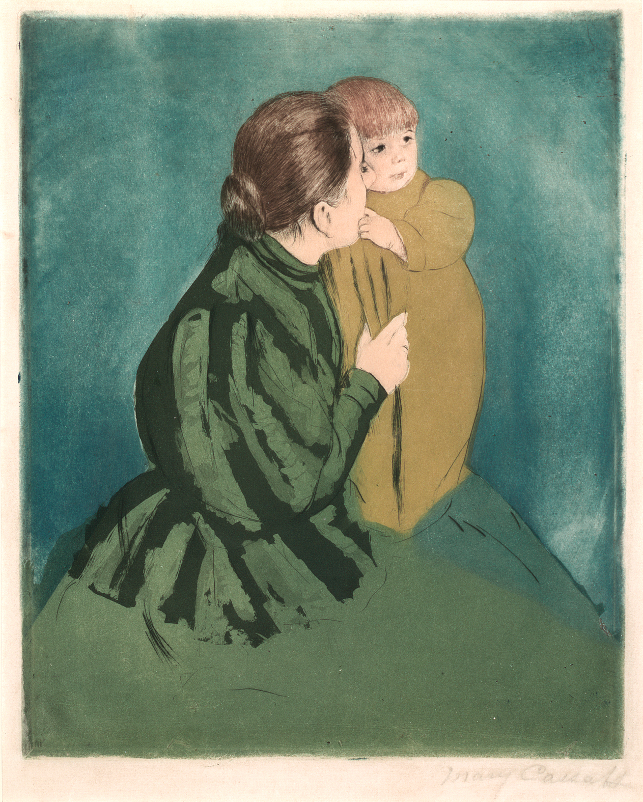 Peasant Mother and Child, a drypoint aquatint print by Mary Cassatt