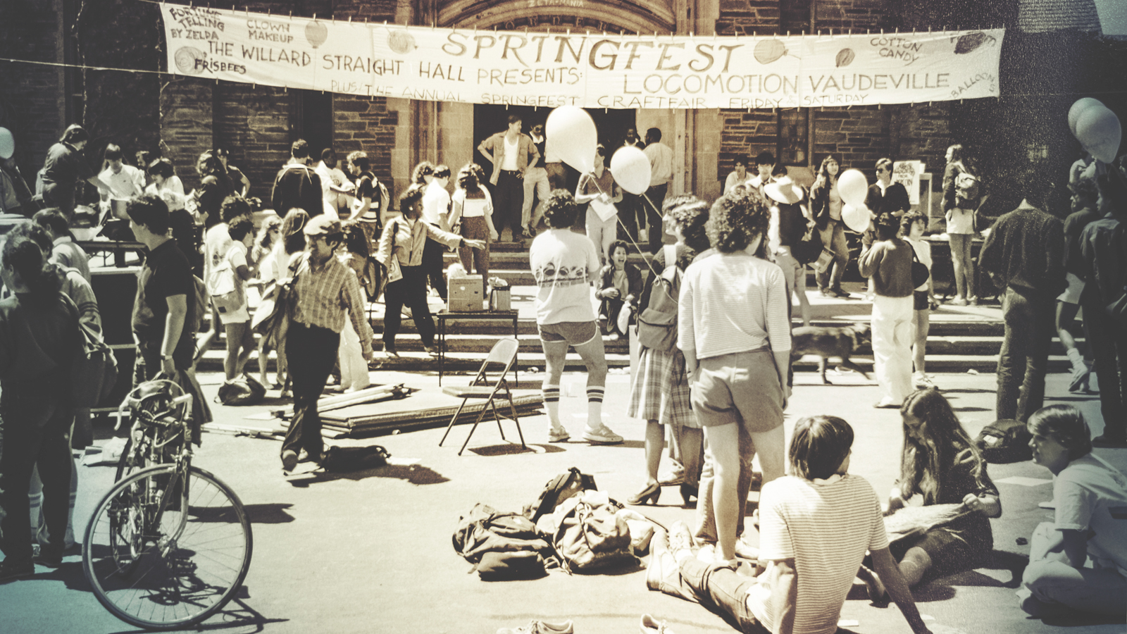 Carnival atmosphere in front of Willard Straight, late 1970s