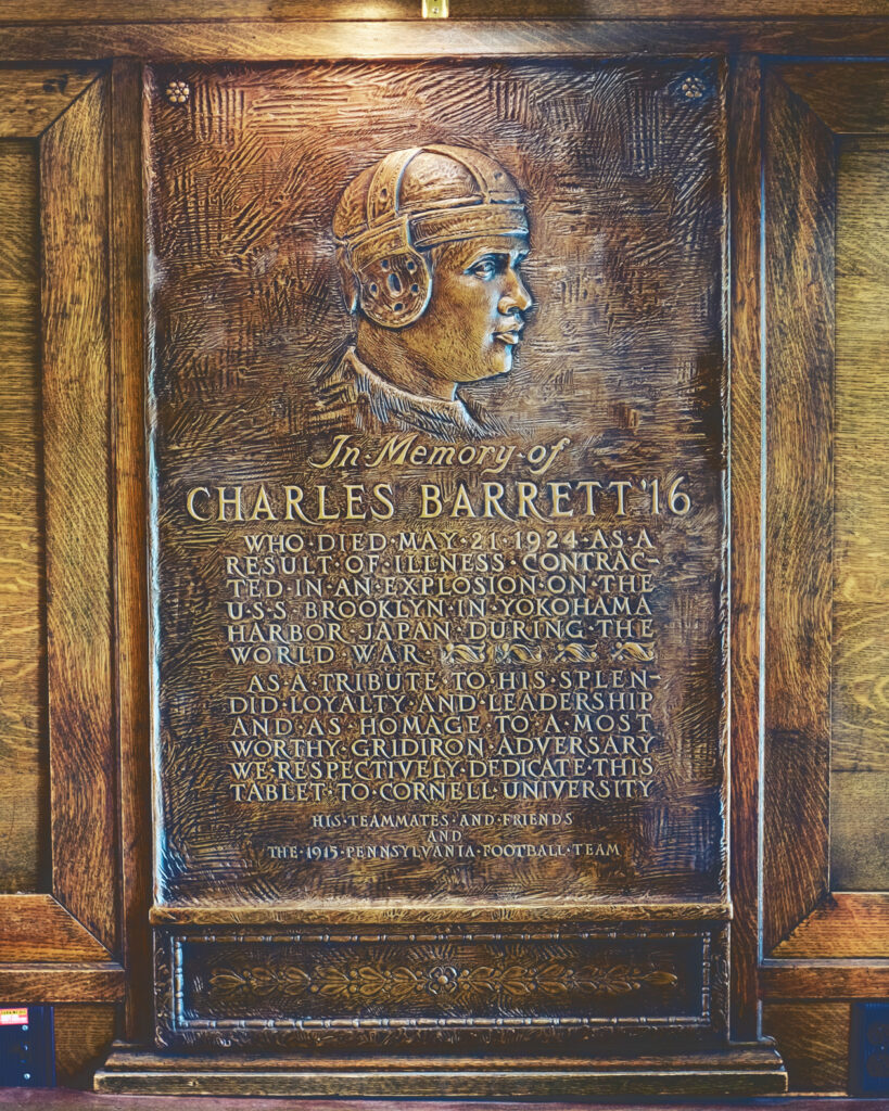 This plaque in Schoellkopf Hall pays tribute to Charles Barrett 1916