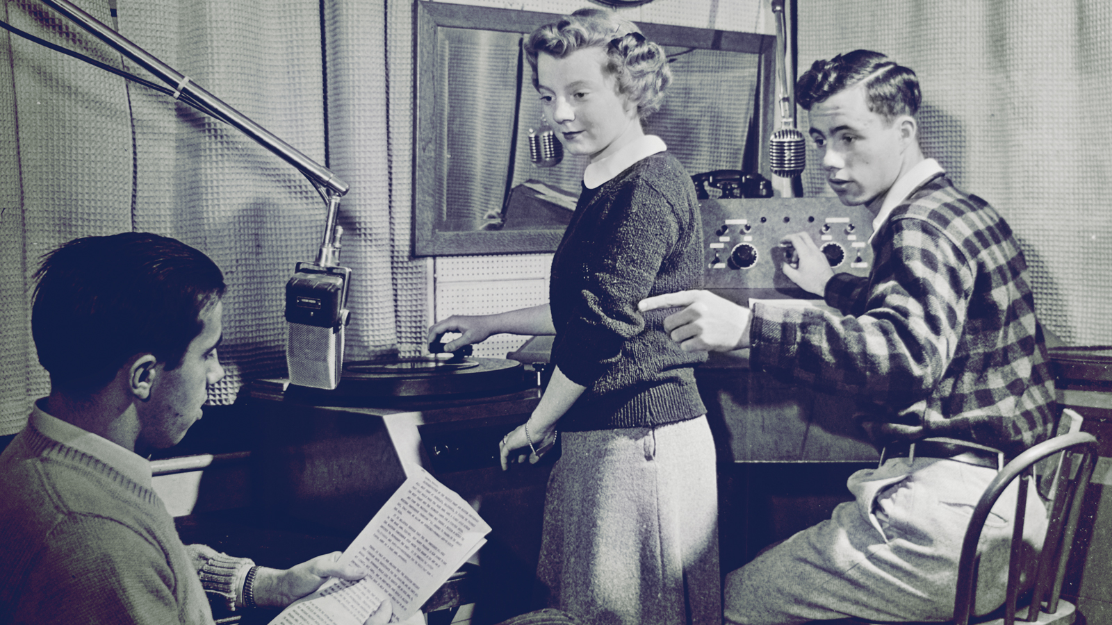 Undated photo of a news broadcast from WVBR