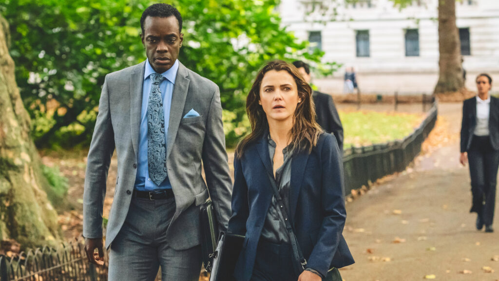 Ato Essandoh and Keri Russell in "The Diplomat"