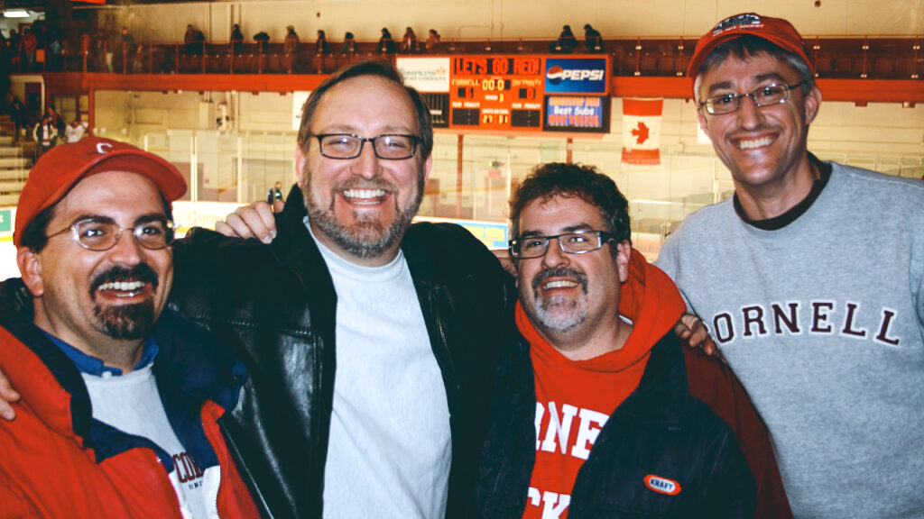 Gary Shortt with hockey buddies at Lynah Rink at Cornell