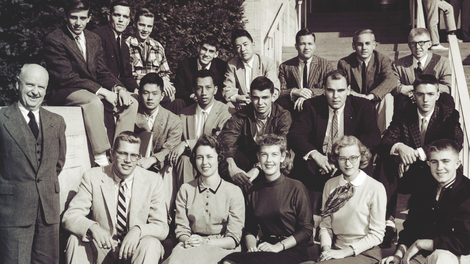 Dean Howard Meek with the 1955 graduating class.