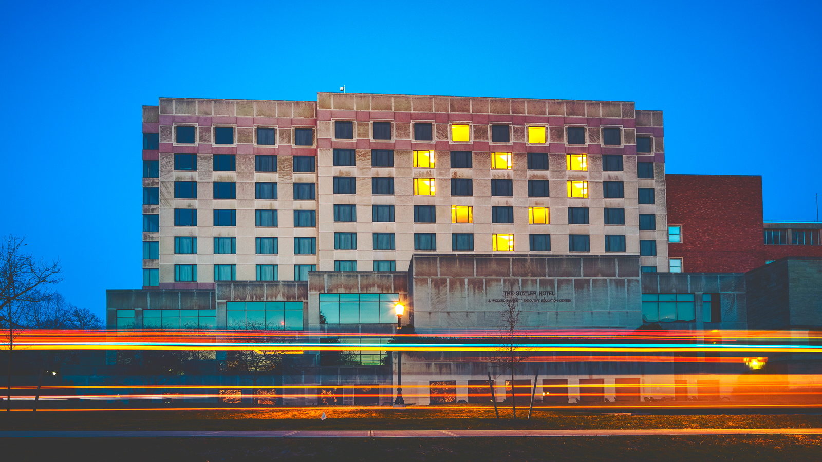 The Statler Hotel lit windows to form a heart shape when the pandemic hit and shut down operations