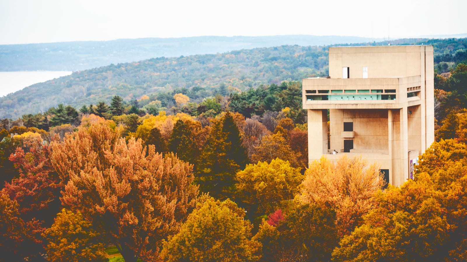 Photo of the Johnson Museum in fall