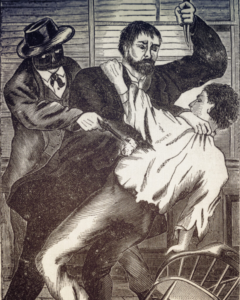 An illustration of the store robbery that led to Rulloff's exectution.